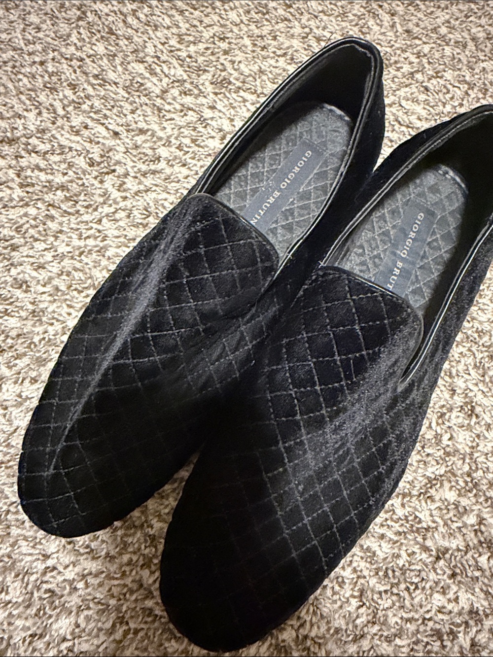 Giorgio Brutini Black Quilted Velvet Slip-On Loafers